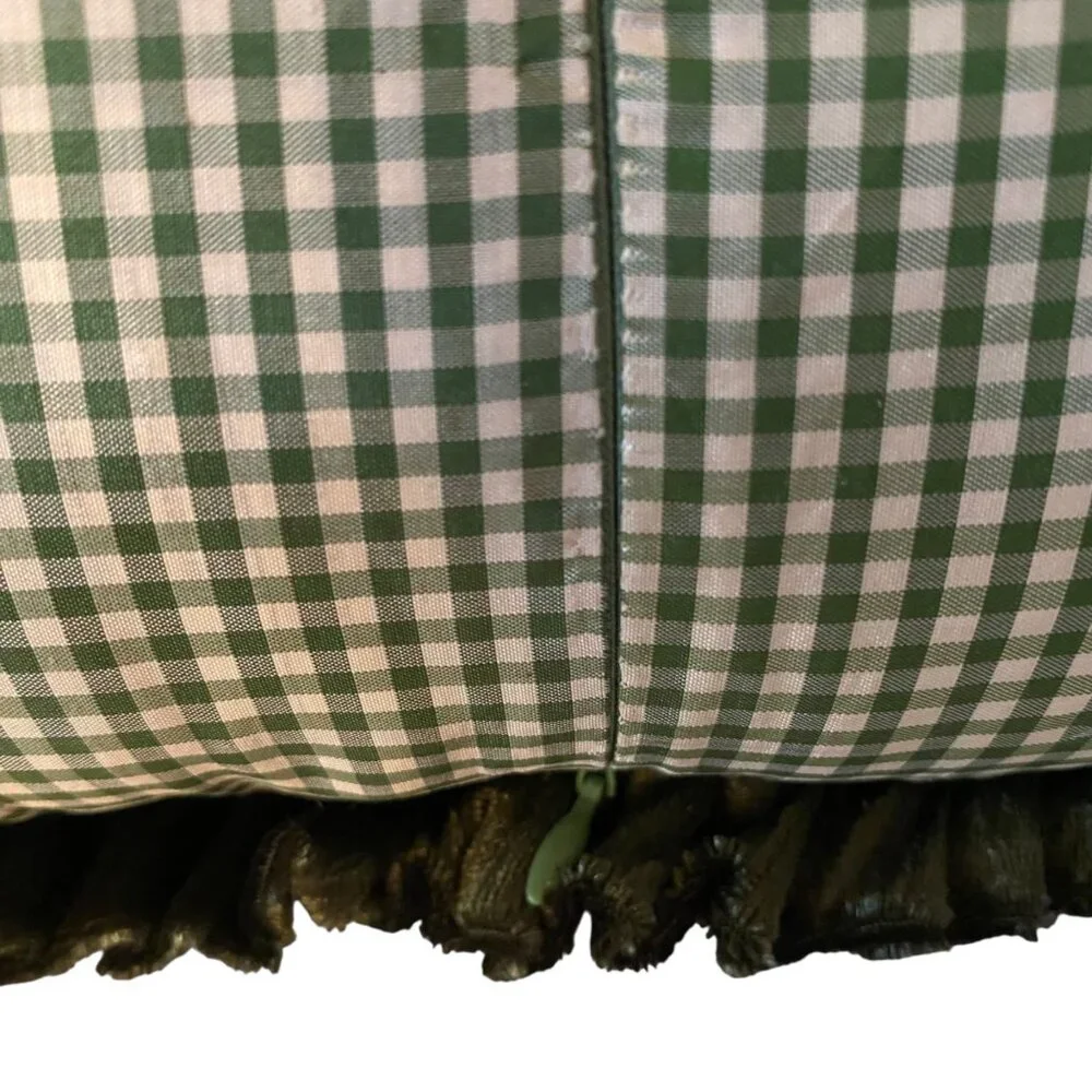 Green Satin‎ Gingham Pillow Red Floral Ribbon Embroidery Floral Rhein Silvestri